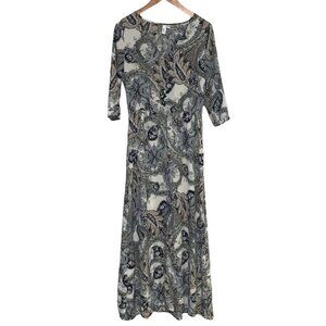 Jules & Leopold Maxi Dress Size Small Paisley Neutral Tan Grey Beige 3/4 Sleeves
